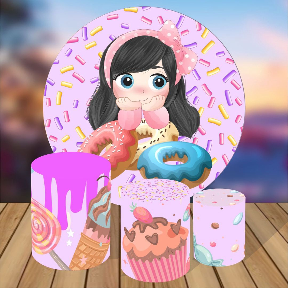 Kit Painel Redondo + Capas Cilindro de Festa Roblox Rosa Meninas