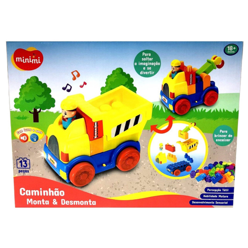 Caminhão De Brinquedo Com 25 Blocos De Montar Brinquedo Infantil Dismat