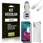 Kit Moto G30 Carregador Veicular Tipo C + Capa Anti Impacto + Película Vidro 3D - Armyshield