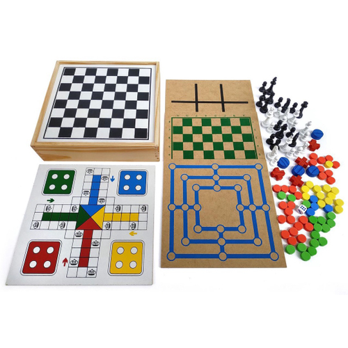 Jogo 5 Em 1 Tabuleiro Xadrez Dama Trilha Ludo Jogo Da Velha na