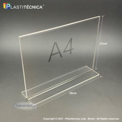 Display ou Porta Folha T em Acrílico 100% Puro - A4 (30x21cm) Horizontal Menor preço em Display ou Porta Folha T em Acrílico 100% Puro - A4 (30x21cm) Horizontal