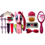 Cabeça Busto Boneca Menina Pônei Rosa Pinkie Pie Para Maquiar E Pentear - Acompanha Vários Acessórios De Maquiagem E Cabelos - Salão De Beleza - My Little Pony - Pupee Brinquedos