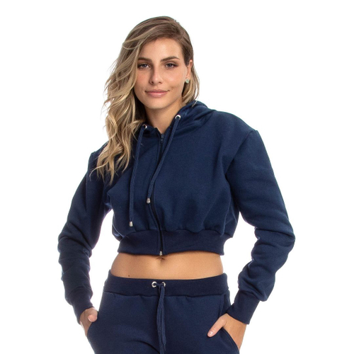 women's blue zip up moletom com capuz