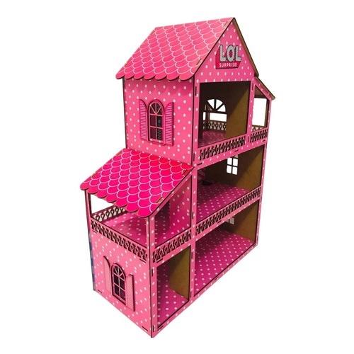 Casinha Boneca Barbie Polly Mdf Pintada Decoração Casa Rosa