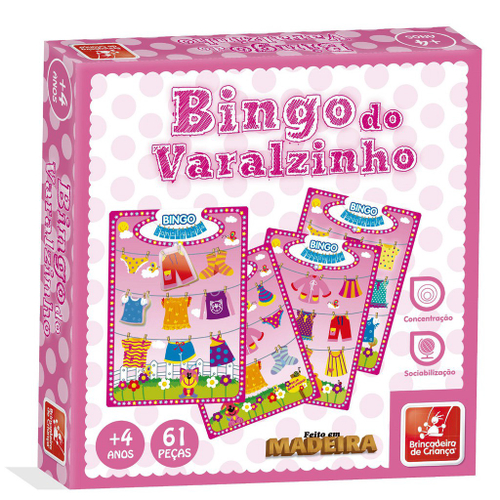 Jogo Infantil Bingo Do Varalzinho 61 Peças Brinquedo Madeira