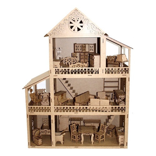 Casa Casinha P/barbie/polly/lol Grande 80cm + 25móveis Mdf em