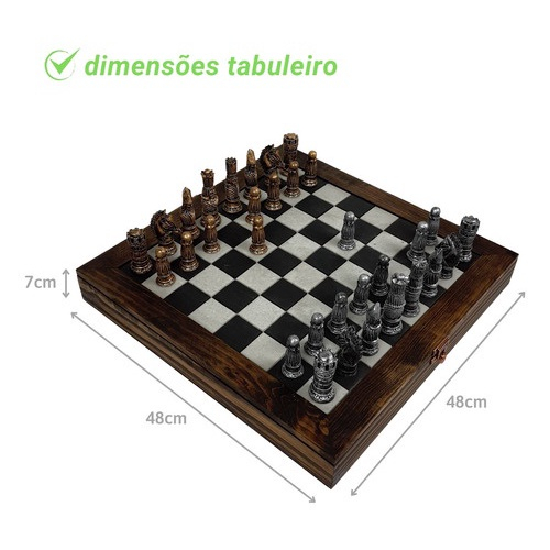 Jogo De Xadrez + Tabuleiro Em Resina De Luxo Detalhado