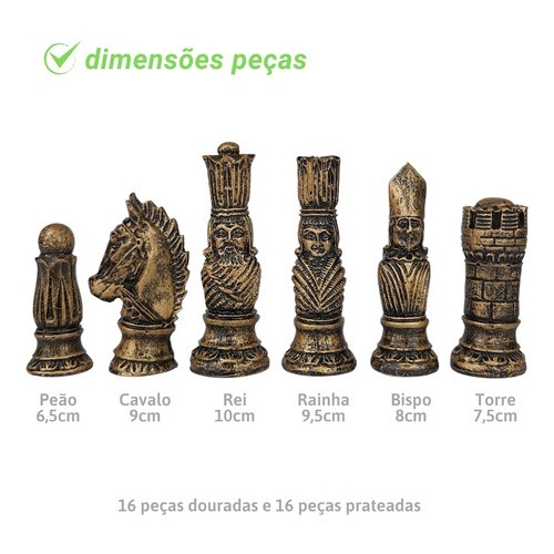 Jogo De Xadrez Com Tabuleiro Decoração Imperial Luxo Resina