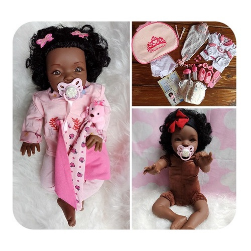 Boneca Com Acessórios Bebê Reborn Silicone Negra Baby - ShopJJ