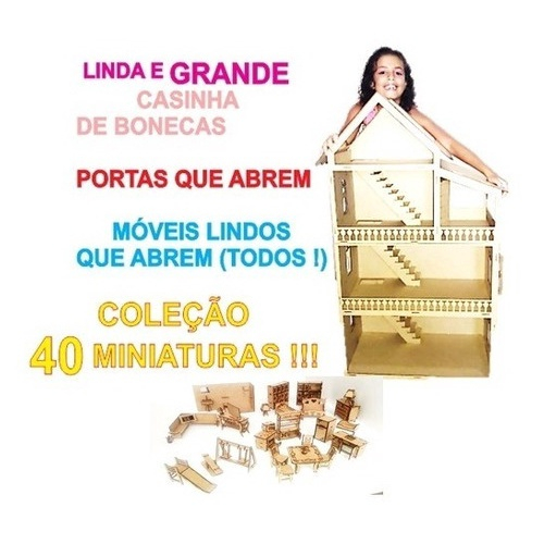 Casinha de mdf boneca Barbie 1,40 metros