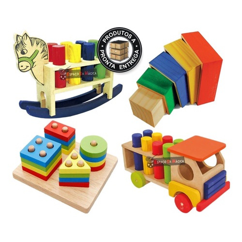 Brinquedos Educativos De Madeira 2 Anos Kit 5 Peças - KIT