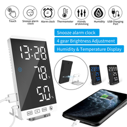 6 Polegadas Espelho LED Despertador Touch Button Parede Relógio Digital Hora Temperatura Umidade Display Porta de Saída USB Relógio de mesa é boa?