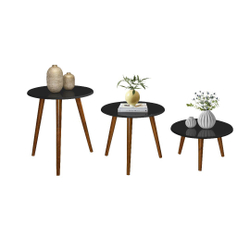 Conjunto mesa de sala redonda centro, lateral e apoio - Preto é boa?