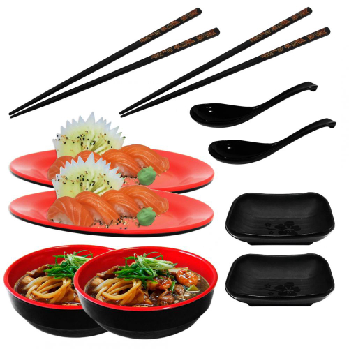 Kit Pratos e Travessas Vermelha + Hashi para Comida Japonesa em Promoção na  Americanas