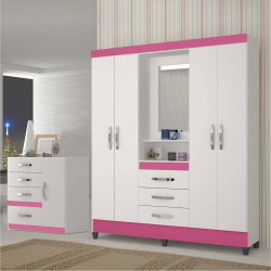 Kit Quarto Infantil 2 Peças Com Roupeiro 04 Portas E Espelho Capri E Comoda Vênus Menor preço em Kit Quarto Infantil 2 Peças Com Roupeiro 04 Portas E Espelho Capri E Comoda Vênus