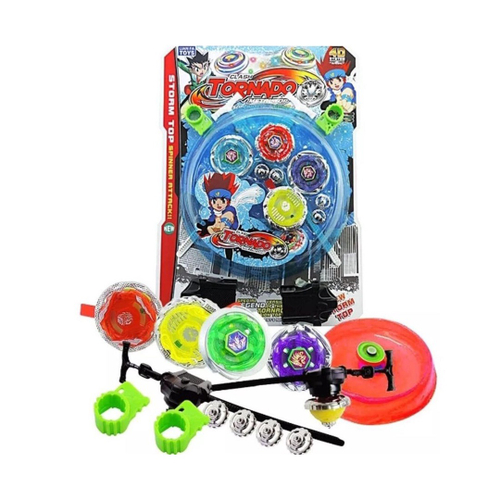 Kit 4 Beyblade Metal Led Pião Tornado Com Arena 2 Lançador