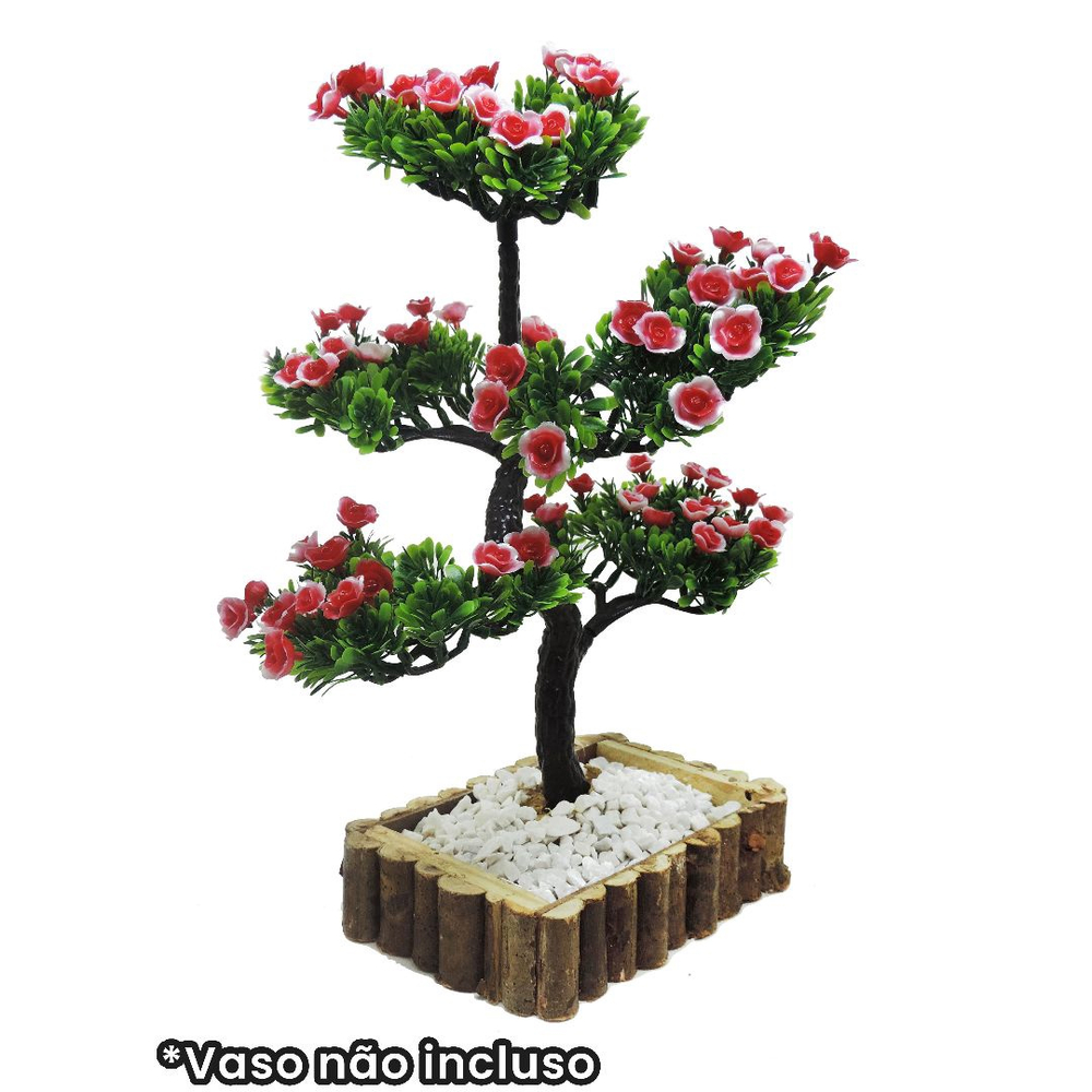 Arvore Artificial Bonsai Decorativo Florido Cerejeira 38cm Vermelho no