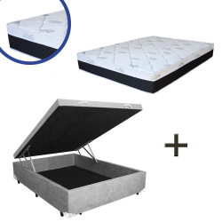 Cama Box Baú Casal Colchão Molas Bonnel + Box Suede Cinza Menor preço em Cama Box Baú Casal Colchão Molas Bonnel + Box Suede Cinza