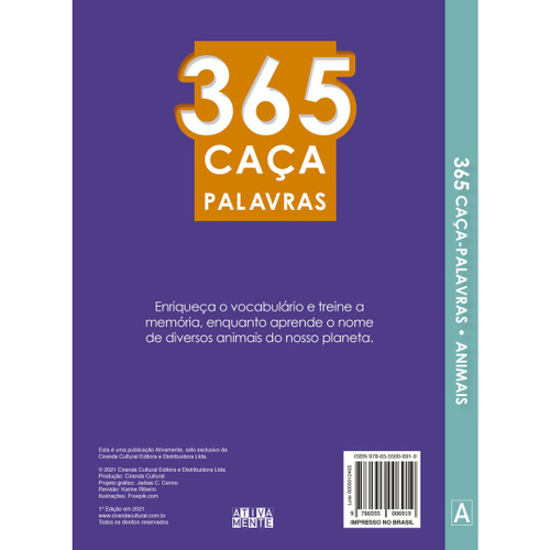 Livro - 365 caça-palavras - Animais na Americanas Empresas