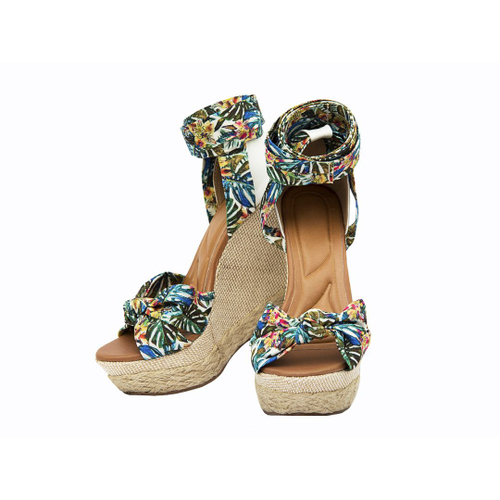 Sand lia Feminina Anabela Branca Florida Amarra o Corda no Shoptime