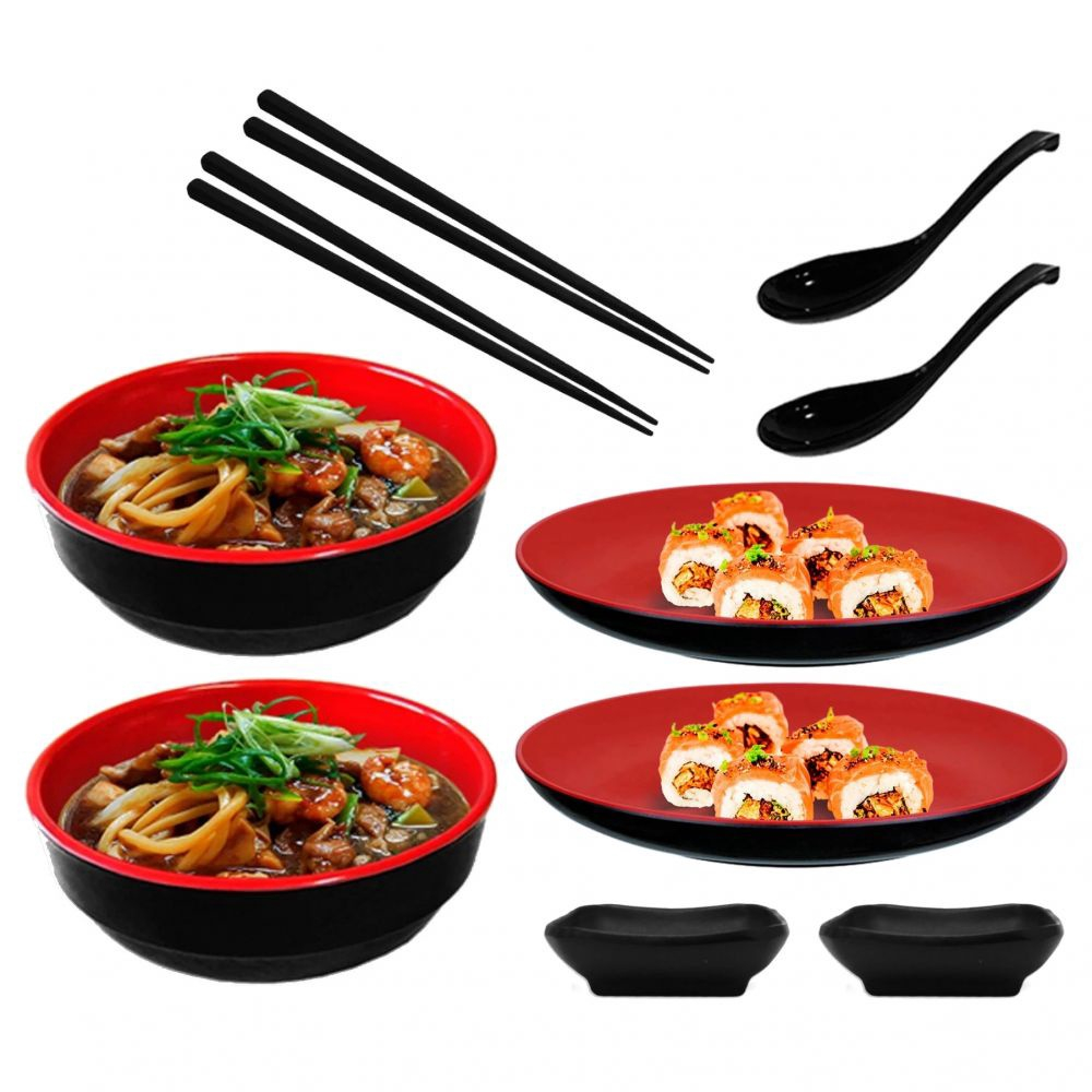 Mandiali e-Shop : Kit Comida Japonesa com Pratos, Tigelas, Hashi, Colheres  e Molheiras