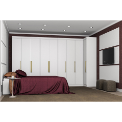 Menor preço em Quarto Modulado de Casal Modena 9 Portas Branco Painel Cabeceira + Guarda Roupa Armário - Demóbile