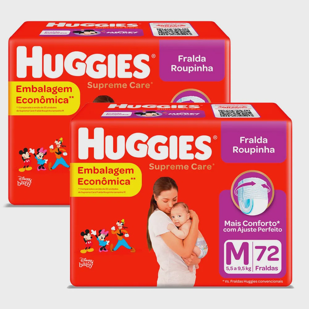 Kit 2X 72 Fraldas Fralda Roupinha Huggies Supreme Care Tamanho M Pacote ...