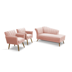Conjunto Recamier Sofá Divã Para Decoração Salão Noivas Sala Recepção Clinica + 02 Poltronas Iza - Sued Rosa Bebê Menor preço em Conjunto Recamier Sofá Divã Para Decoração Salão Noivas Sala Recepção Clinica + 02 Poltronas Iza - Sued Rosa Bebê
