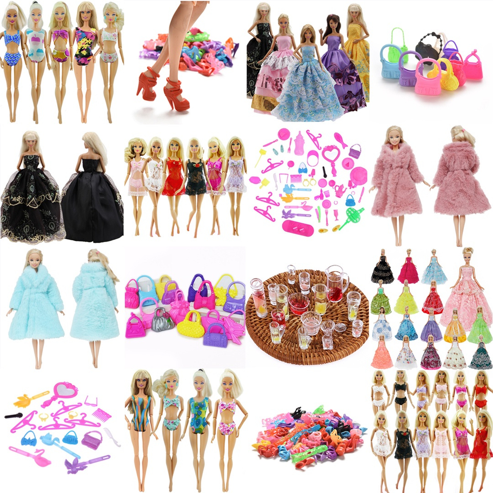 Kit 3 Mini Vestidos Boneca Barbie + 3 Sapatos + 3 Acessórios