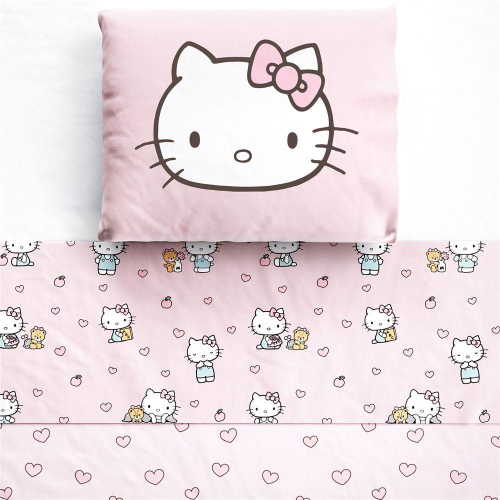 Jogo de Cama Solteiro 2 peças Percal 180 Fios Pérola Hello Kitty