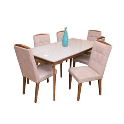 Conjunto de Mesa Julien Província 6 Cadeiras Natural com Vidro Branco Menor preço em Conjunto de Mesa Julien Província 6 Cadeiras Natural com Vidro Branco
