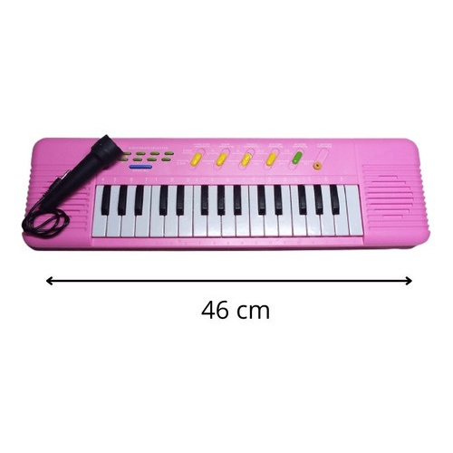 Teclado Infantil Rosa Com Microfone Musical Resistente Comp