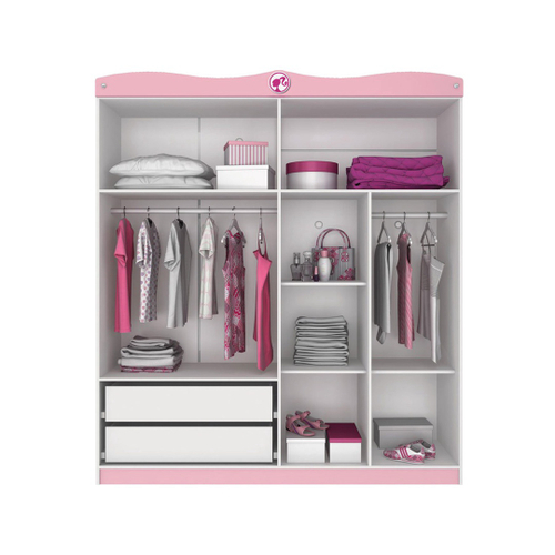 Guarda-Roupa Barbie Premium Branco e Pink Outlet Pura Magia