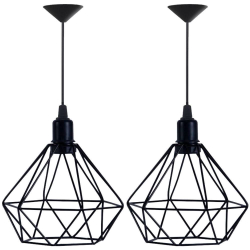 Kit 2 Lustre Pendente Aramado Diamante Preto Menor preço em Kit 2 Lustre Pendente Aramado Diamante Preto