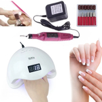 Kit Cabine Estufa Unha Led Uv Digital Sun 5 Bivolt Gel Fibra + Lixa Lixadeira Elétrica Unha Gel Bivolt Manicure