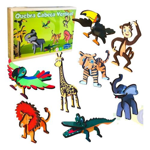 Compre 11CM Madeira colorida 3D Puzzles Cartoon Animals Crianças