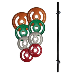 Kit Anilhas Emborrachadas 20 Kg + Barra 130cm + Bloqueadoras Menor preço em Kit Anilhas Emborrachadas 20 Kg + Barra 130cm + Bloqueadoras