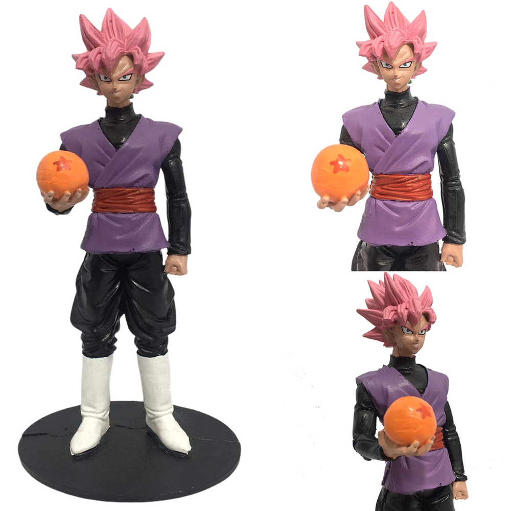 Boneco Dragon Ball Super Goku Black Roupa Preta e Cabelo Rosa