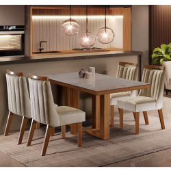 Conjunto Sala de Jantar Mesa Tampo mdf e Vidro e 4 Cadeiras Lottus Menor preço em Conjunto Sala de Jantar Mesa Tampo mdf e Vidro e 4 Cadeiras Lottus
