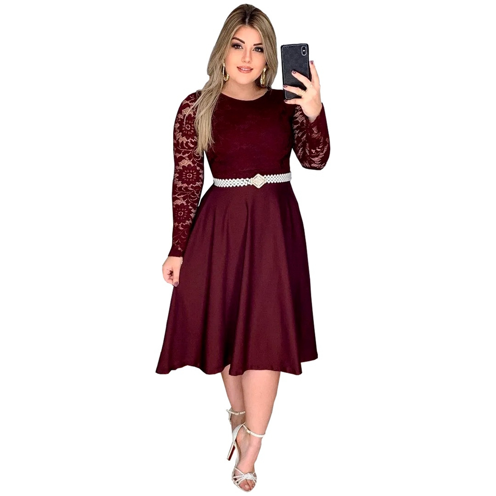 Vestido de hot sale renda bordo