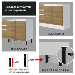 Armário de Cozinha Completa Madesa Smart 100% mdf 300 cm com Balcão e Tampo - Branco/Rustic Menor preço em Armário de Cozinha Completa Madesa Smart 100% mdf 300 cm com Balcão e Tampo - Branco/Rustic