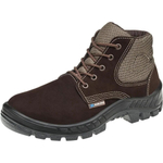 Botina Cadarço Couro Nubuck Cor Cafe Solado Preto Bico Pvc