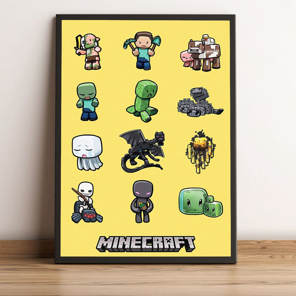 Quadro decorativo A4 Mobs Do Minecraft Cartoons