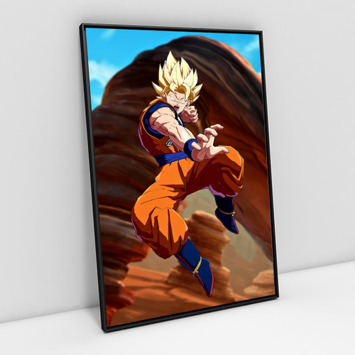 Quadro decorativo A4 Goku preto e branco desenho no Shoptime