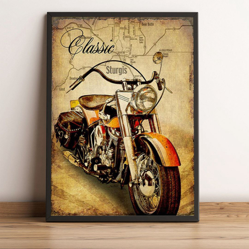 Quadro decorativo desenho moto Harley Davison preto