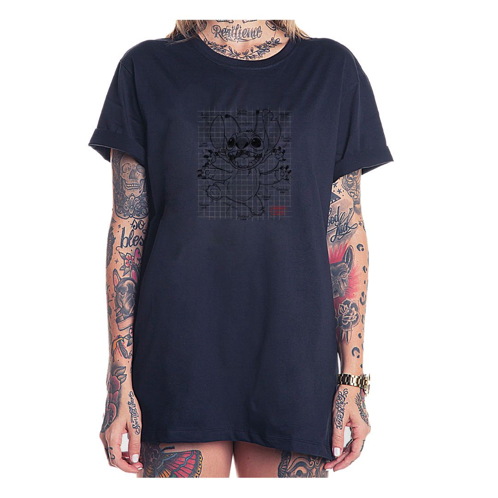 Disney Camiseta feminina Lilo & Stitch com desenho colorido com texto,  Preto, G