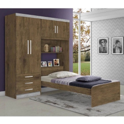 Guarda Roupa Solteiro 4 Portas com Cama de Solteiro Cancun J&A Móveis Jetiquibá Cestaplus Menor preço em Guarda Roupa Solteiro 4 Portas com Cama de Solteiro Cancun J&A Móveis Jetiquibá Cestaplus