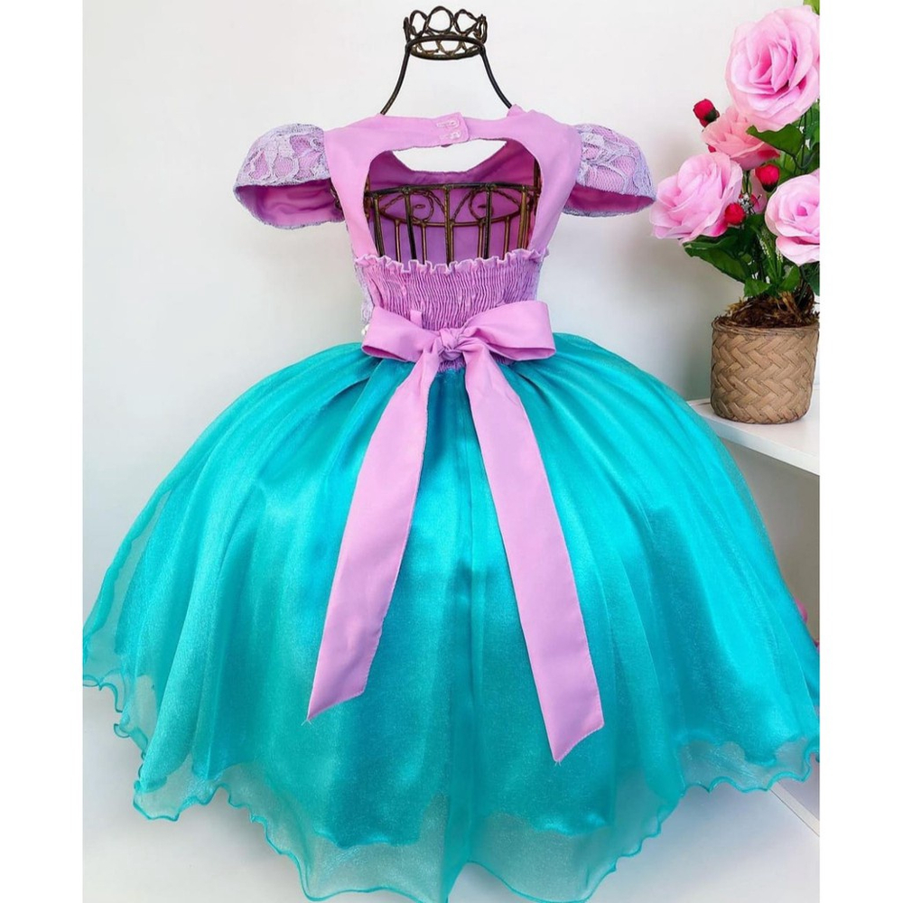 Roupa infantil de aniversário de sereia, vestido sereia tutu com