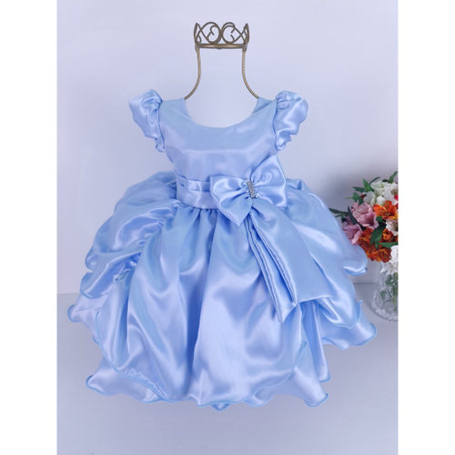 Vestido Infantil Azul Luxo Princesa Cinderela Frozen Alice