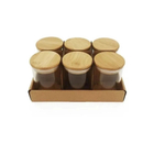 Kit 6 Potes De Vidro Hermético Boro Com Tampa Bambu 110Ml